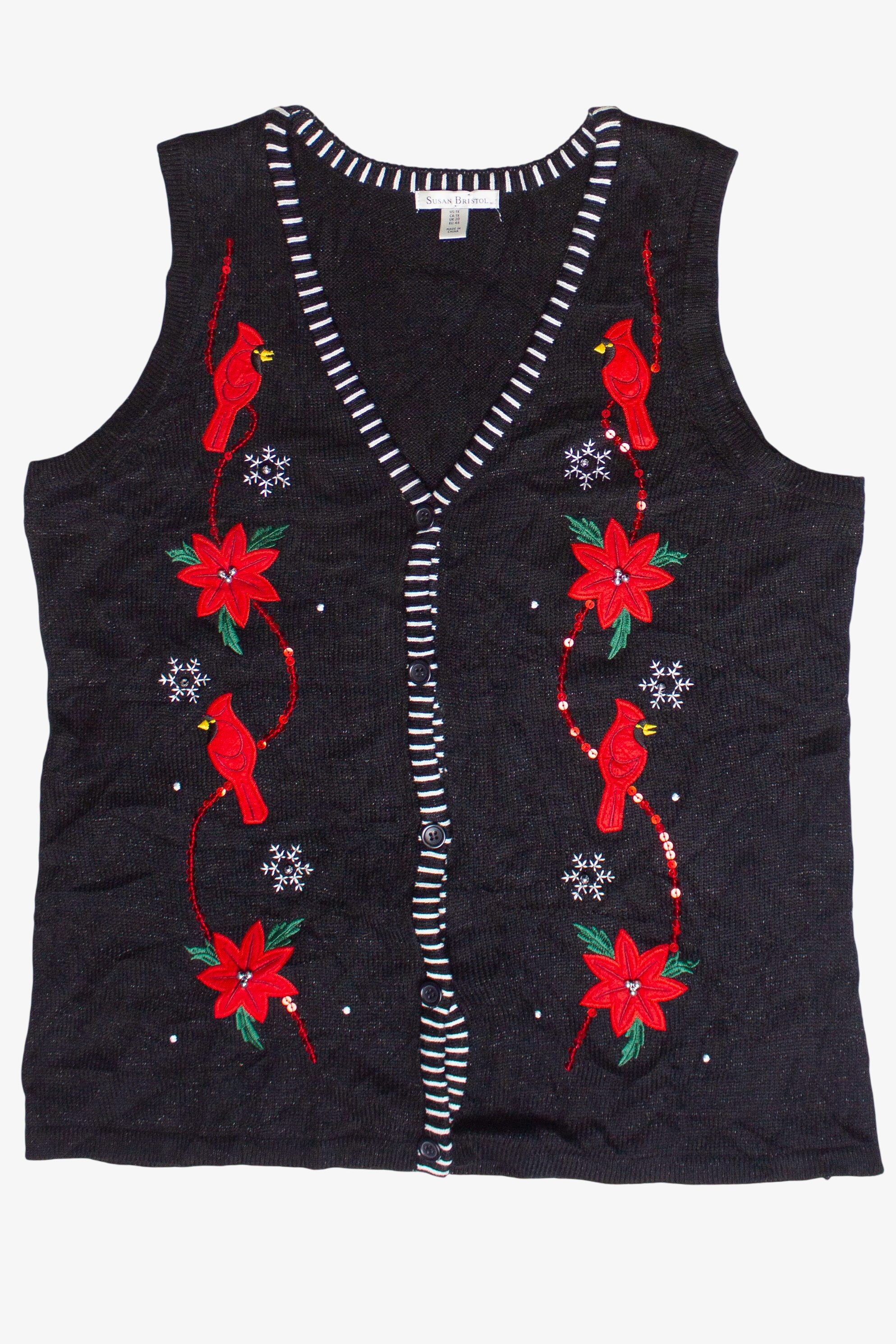 Cardinals & Poinsettias Susan Bristol Ugly Christmas Sweater Vest