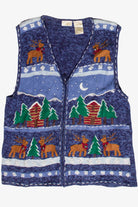 Vintage Bobbie Brooks Winter Mountain Cabin Embroidered Ugly Christmas Vest (2000s)