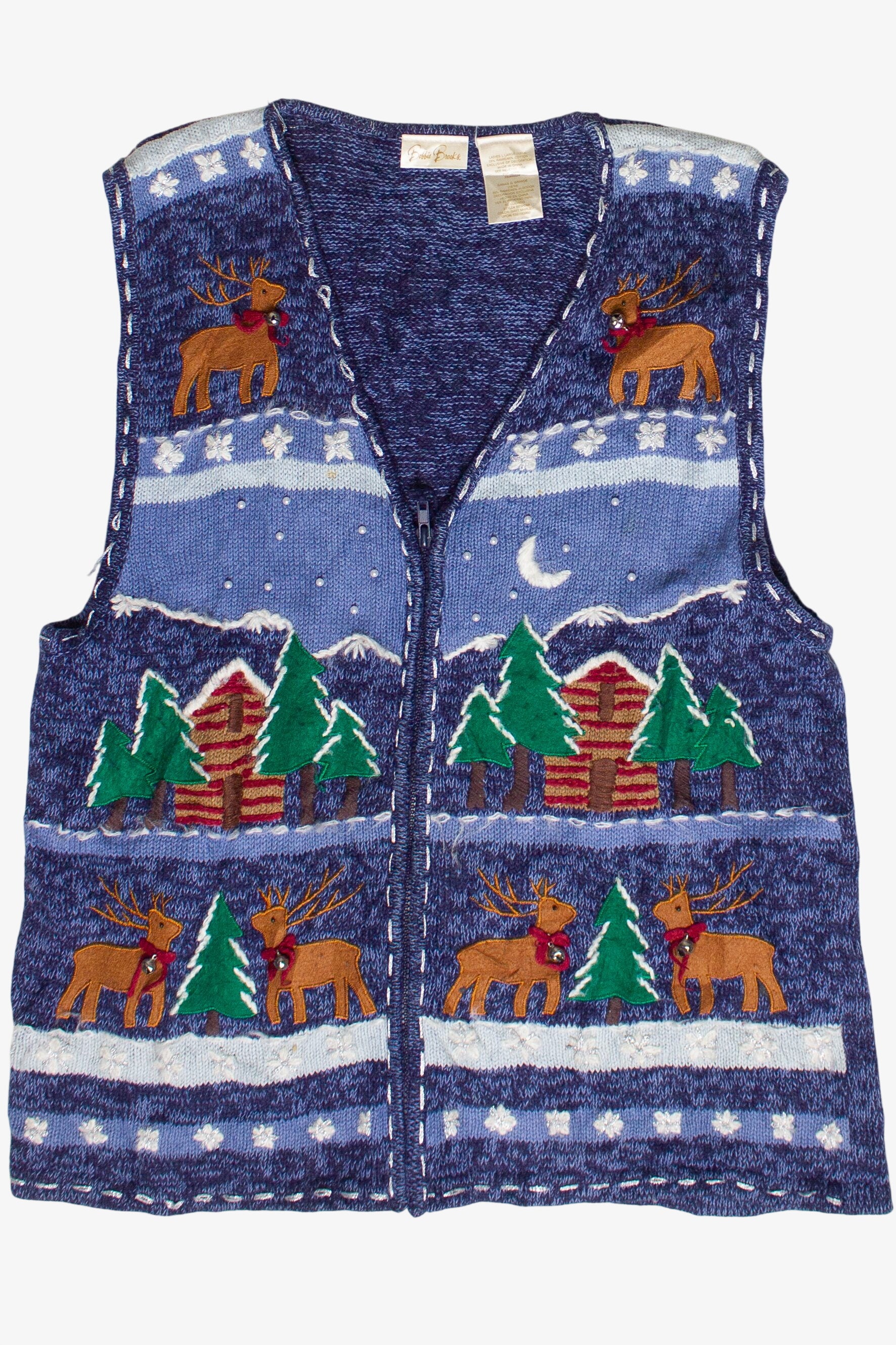 Vintage Bobbie Brooks Winter Mountain Cabin Embroidered Ugly Christmas Vest (2000s)
