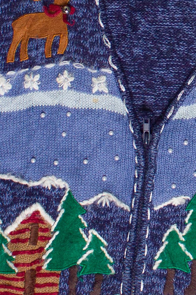 Vintage Bobbie Brooks Winter Mountain Cabin Embroidered Ugly Christmas Vest (2000s)