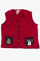Vintage Snowman Tree Patch Pockets Coldwater Creek Ugly Christmas Vest