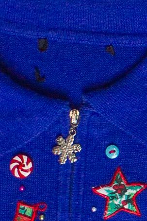 Vintage Whimsical Buttons Patches Zip Up Ugly Christmas Vest