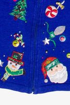 Vintage Whimsical Buttons Patches Zip Up Ugly Christmas Vest
