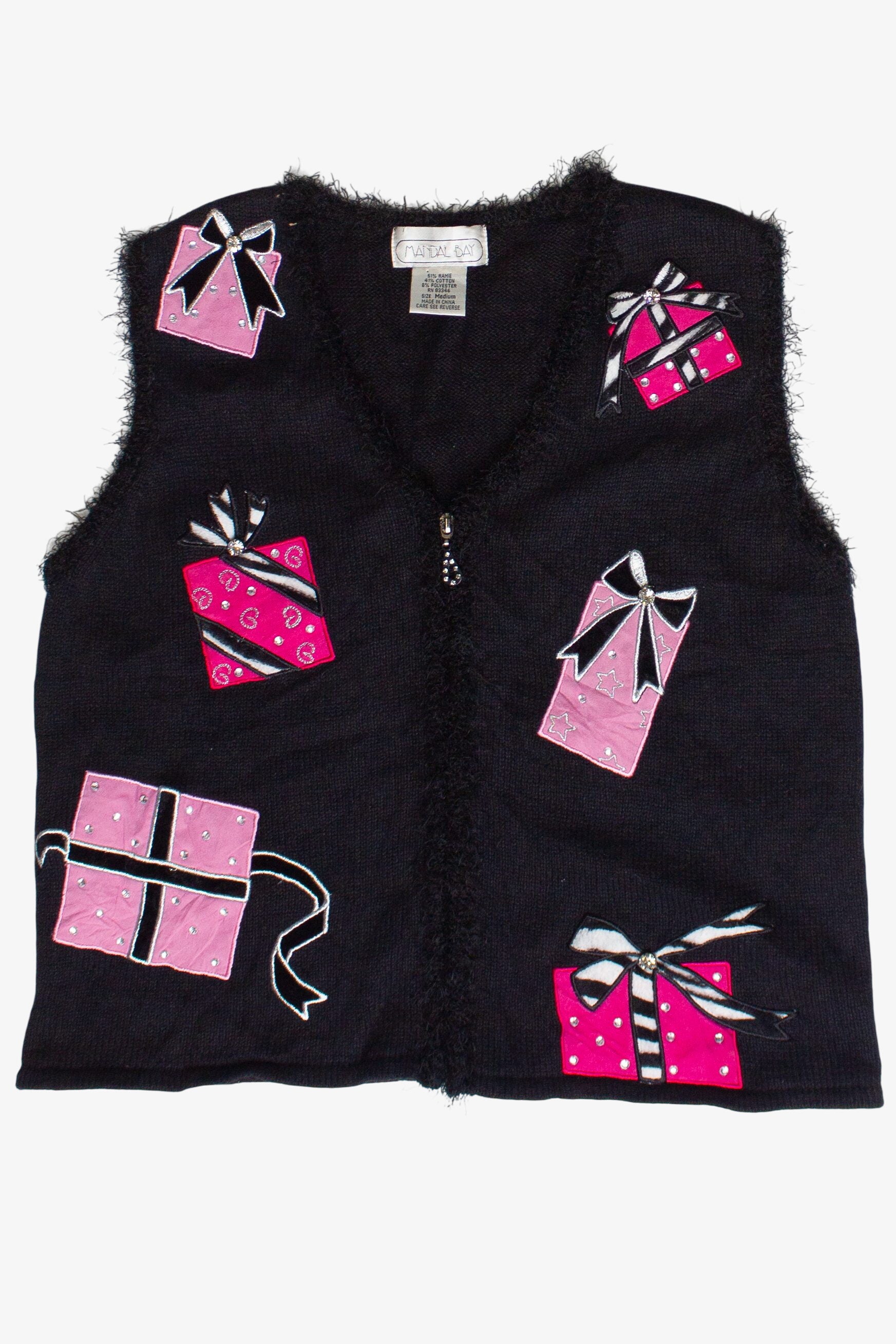 Vintage Y2K Bedazzled Pink Presents Ugly Christmas Sweater Vest