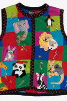 Vintage Christine Rotelli Zoo Animals & Candy Canes Ugly Christmas Vest (1990s)