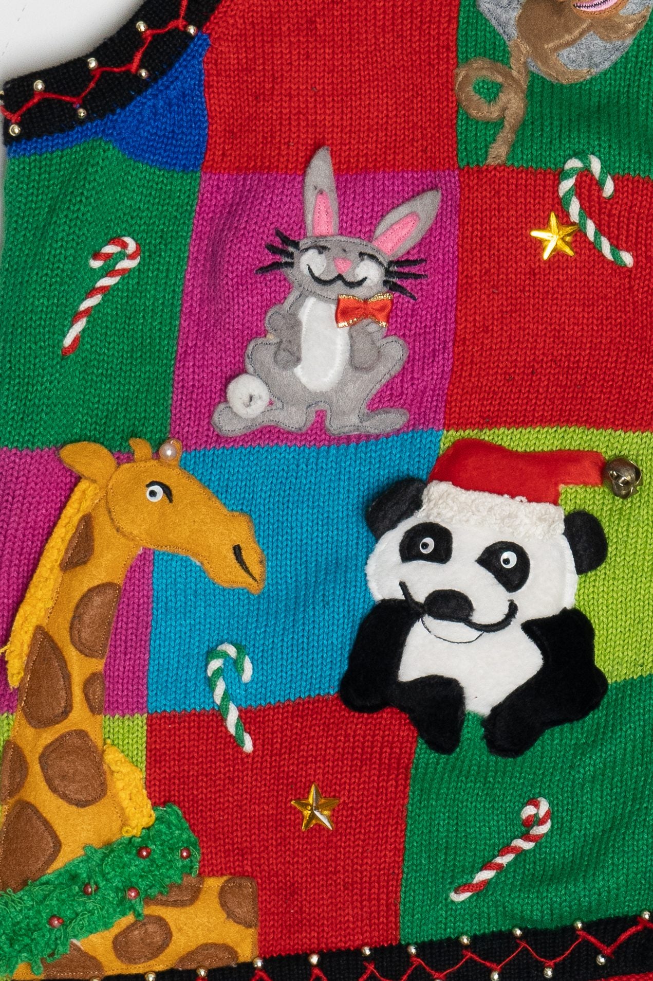 Vintage Christine Rotelli Zoo Animals & Candy Canes Ugly Christmas Vest (1990s)
