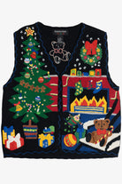 Vintage Christmas Tree By The Fireplace Ugly Christmas Vest (1990s)