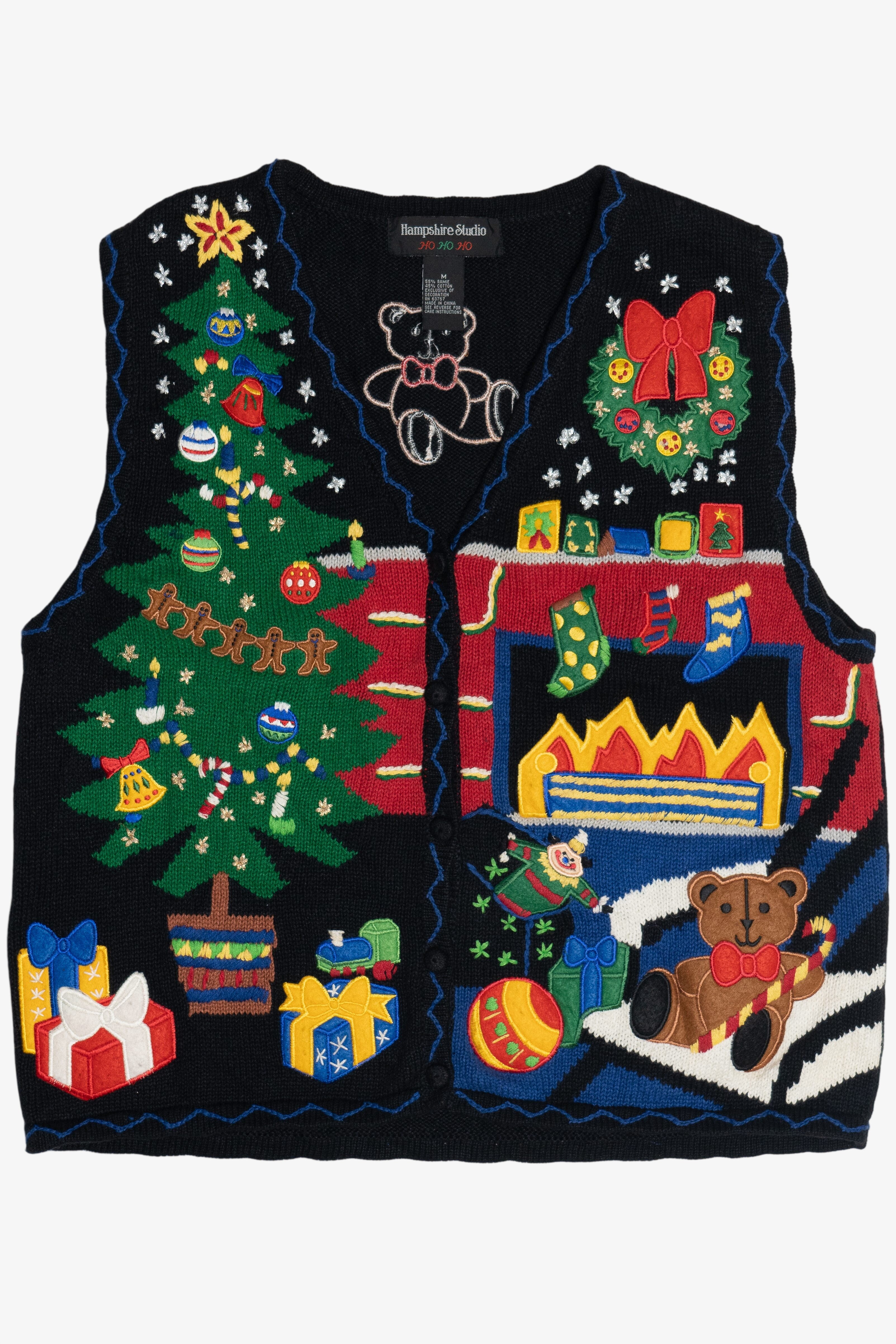 Vintage Christmas Tree By The Fireplace Ugly Christmas Vest (1990s)