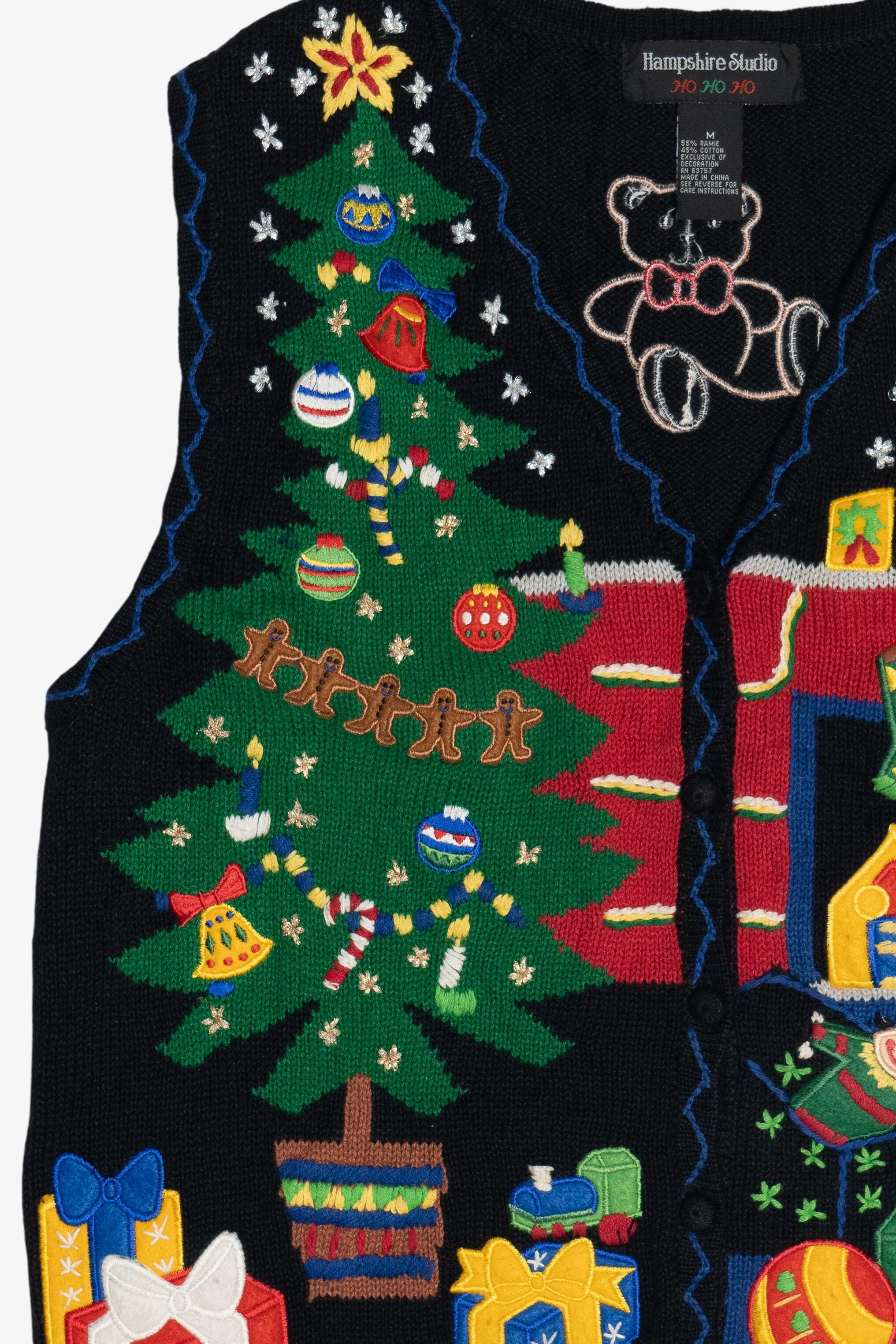 Vintage Christmas Tree By The Fireplace Ugly Christmas Vest (1990s)