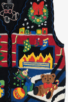 Vintage Christmas Tree By The Fireplace Ugly Christmas Vest (1990s)