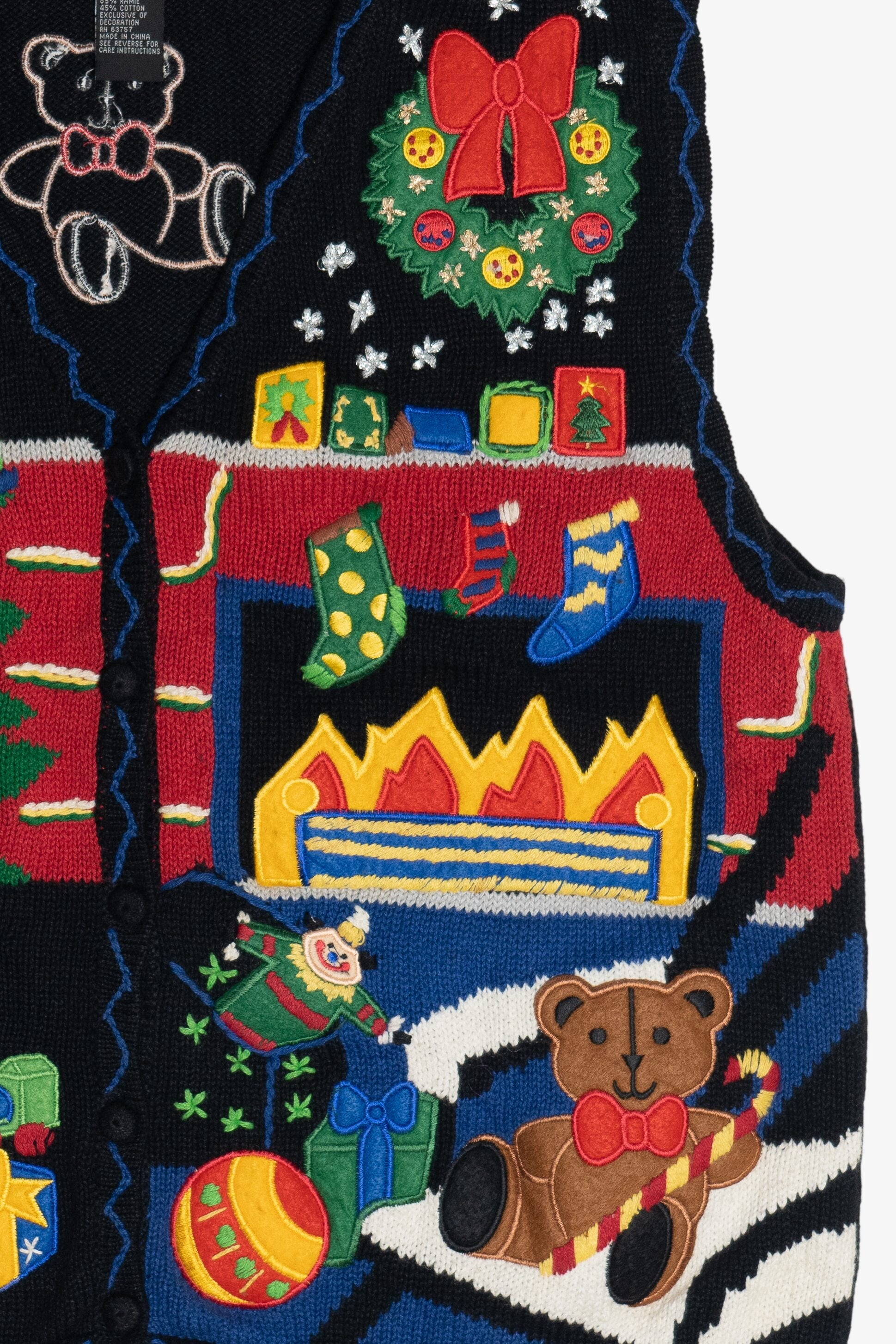 Vintage Christmas Tree By The Fireplace Ugly Christmas Vest (1990s)