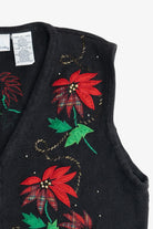 Vintage Bobbie Brooks Poinsettias Ugly Christmas Vest (1990s)