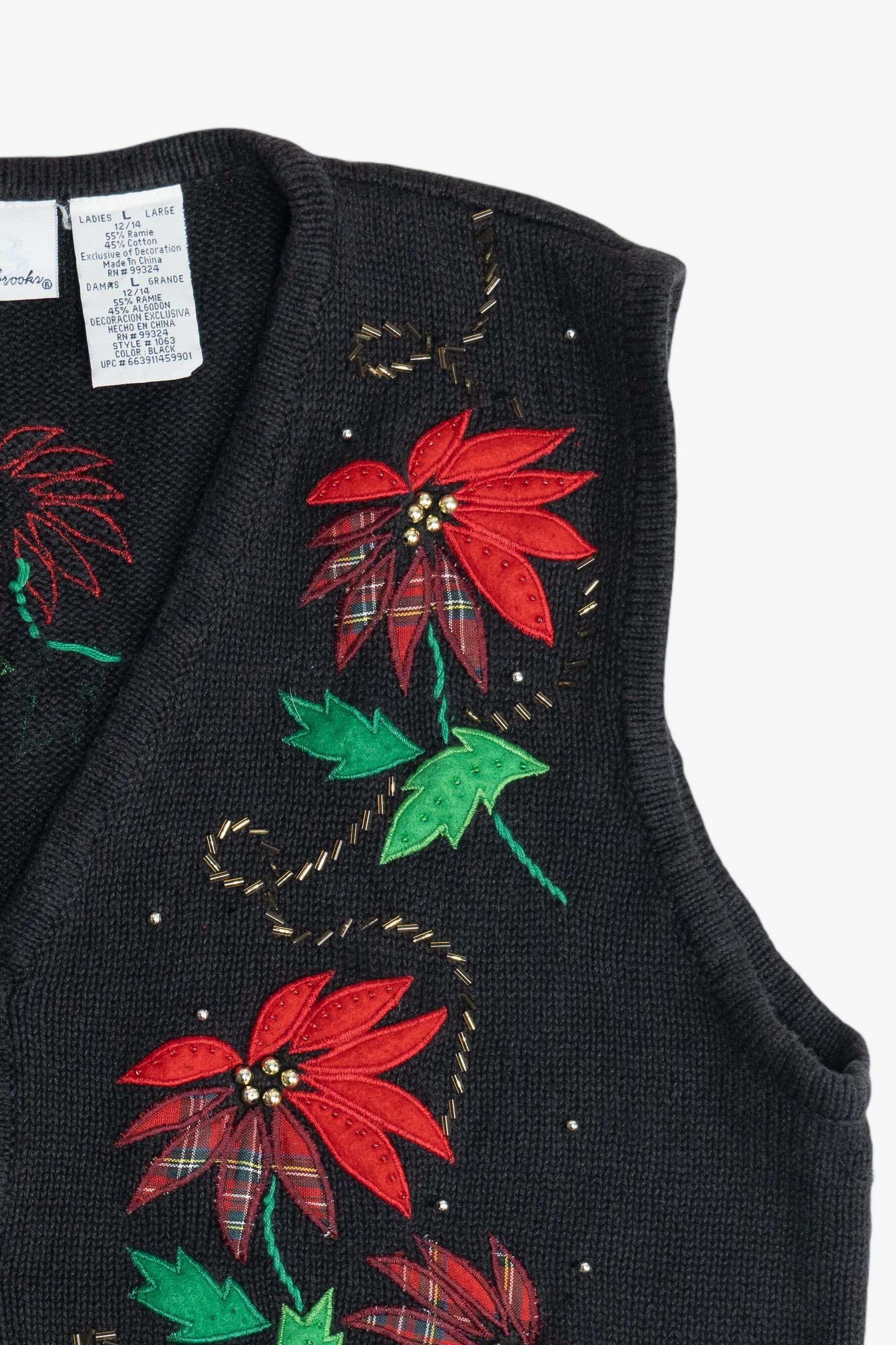 Vintage Bobbie Brooks Poinsettias Ugly Christmas Vest (1990s)