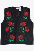 Vintage Bobbie Brooks Poinsettias Ugly Christmas Vest (1990s)