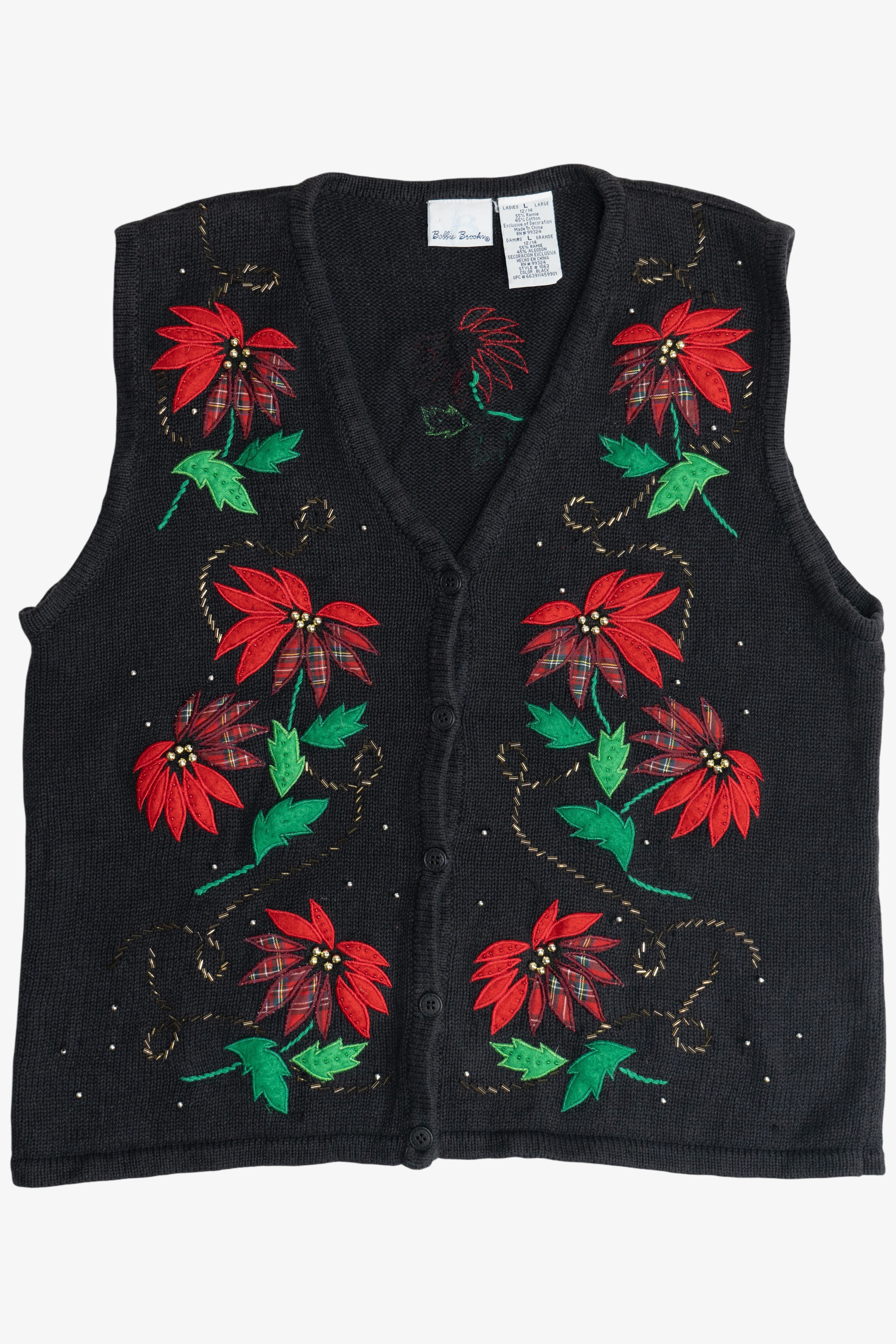 Vintage Bobbie Brooks Poinsettias Ugly Christmas Vest (1990s)