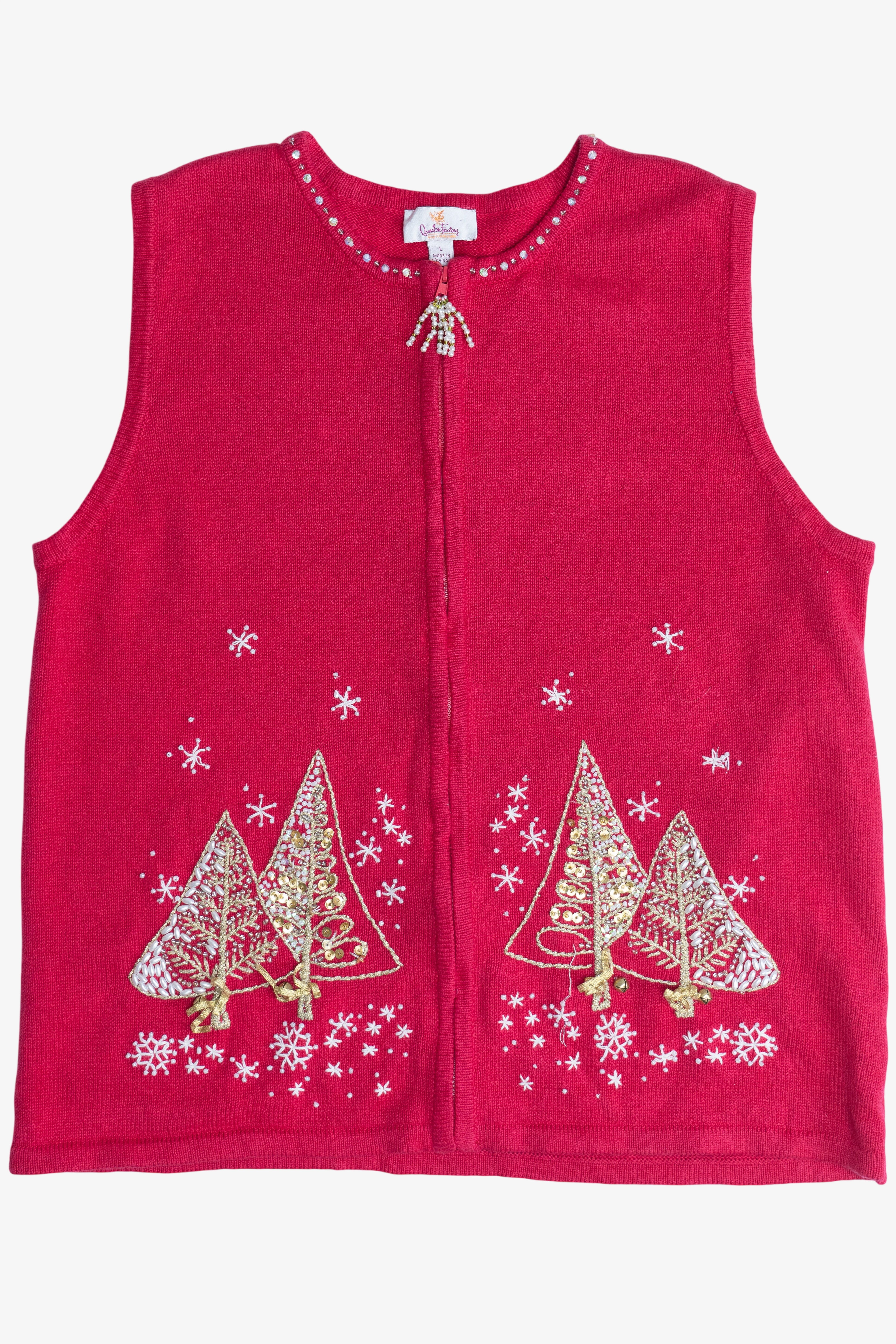 Vintage Quacker Factory Gold Christmas Trees Ugly Christmas Vest (2000s)