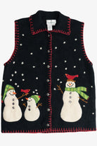 Vintage Coldwater Creek Felted Wool Snowmen Ugly Christmas Vest (2000s)