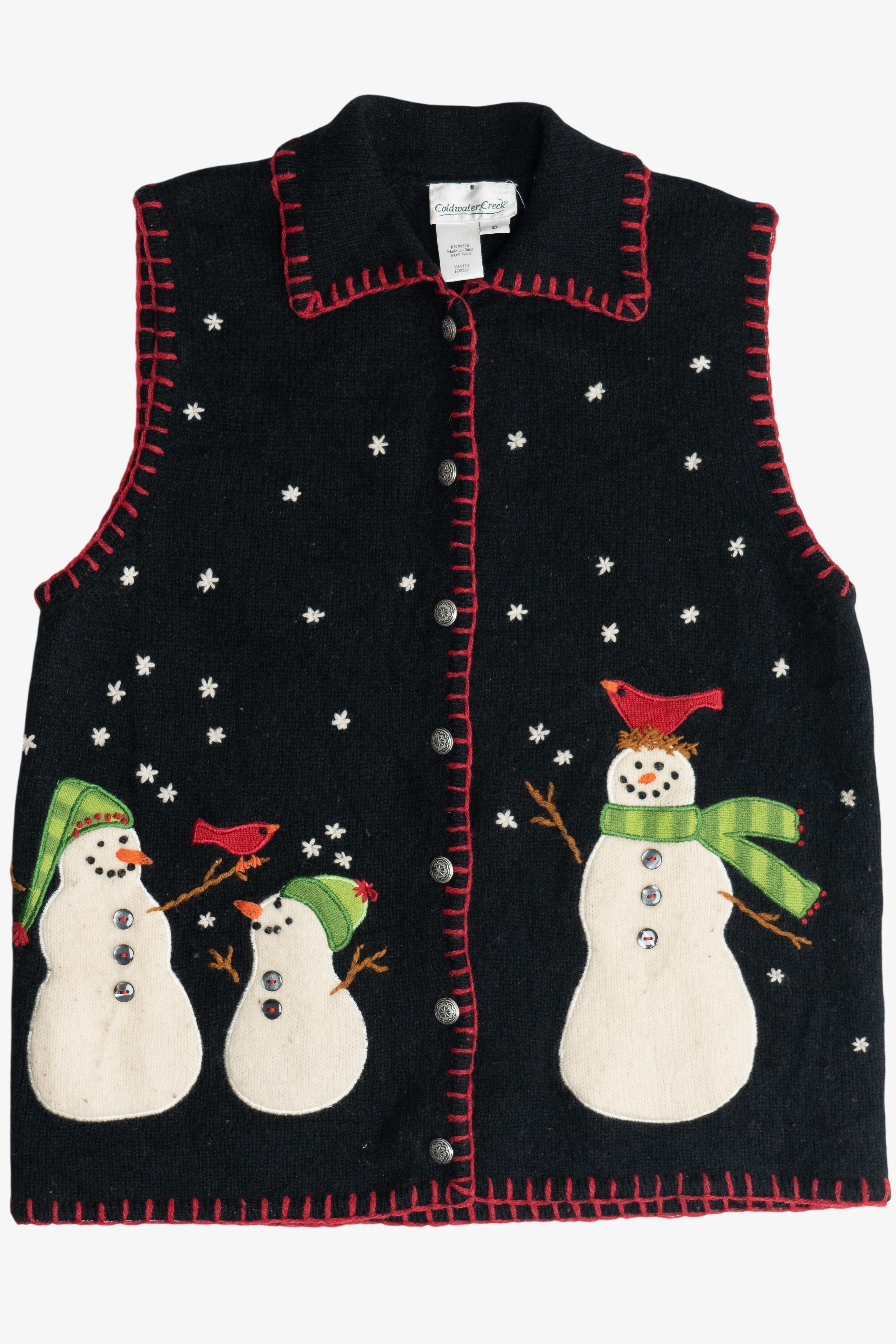 Vintage Coldwater Creek Felted Wool Snowmen Ugly Christmas Vest (2000s)