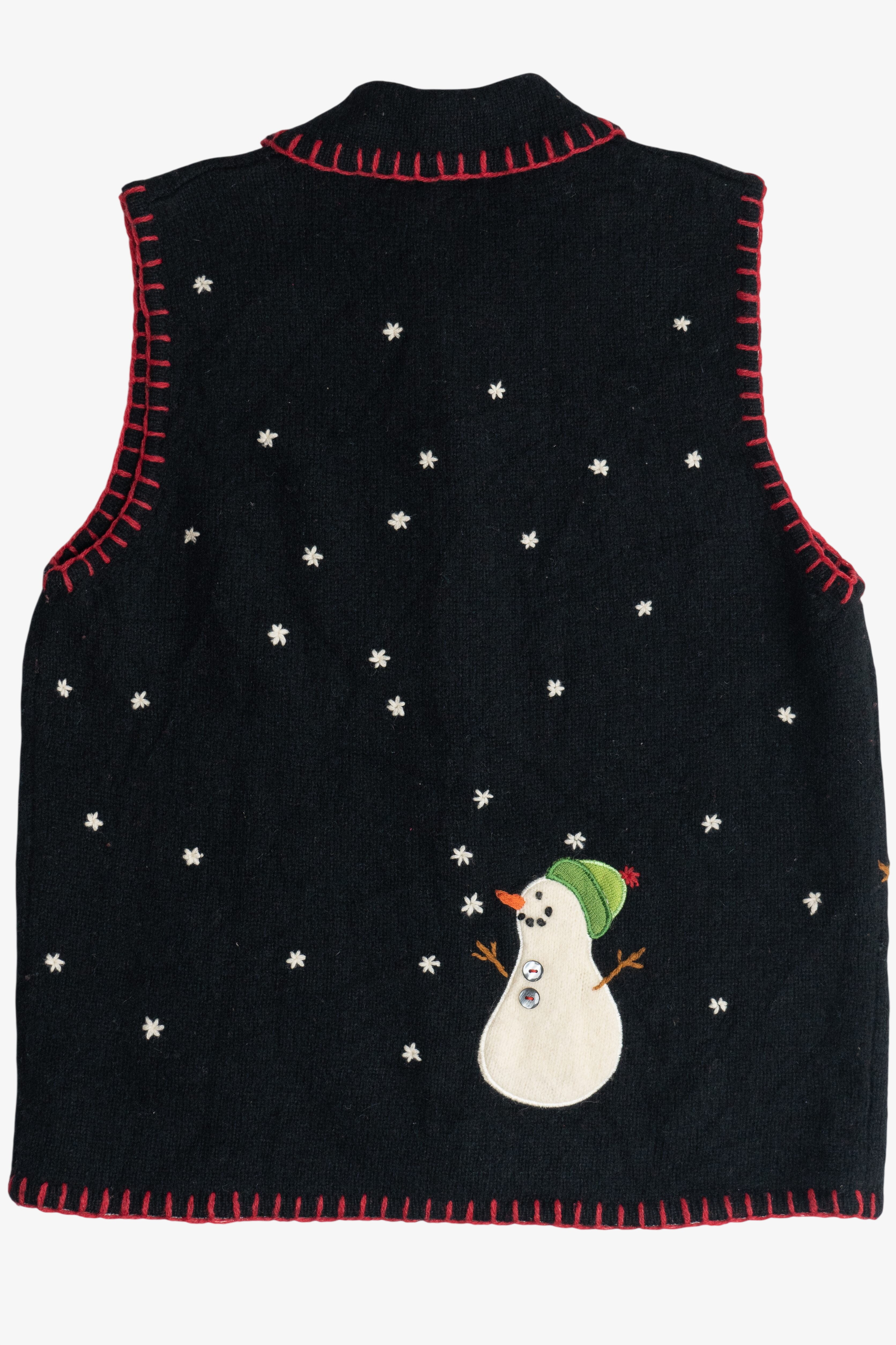 Vintage Coldwater Creek Felted Wool Snowmen Ugly Christmas Vest (2000s)