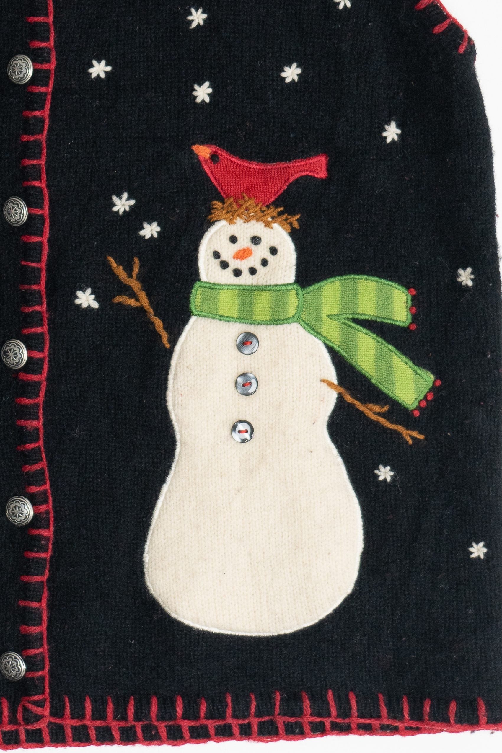 Vintage Coldwater Creek Felted Wool Snowmen Ugly Christmas Vest (2000s)