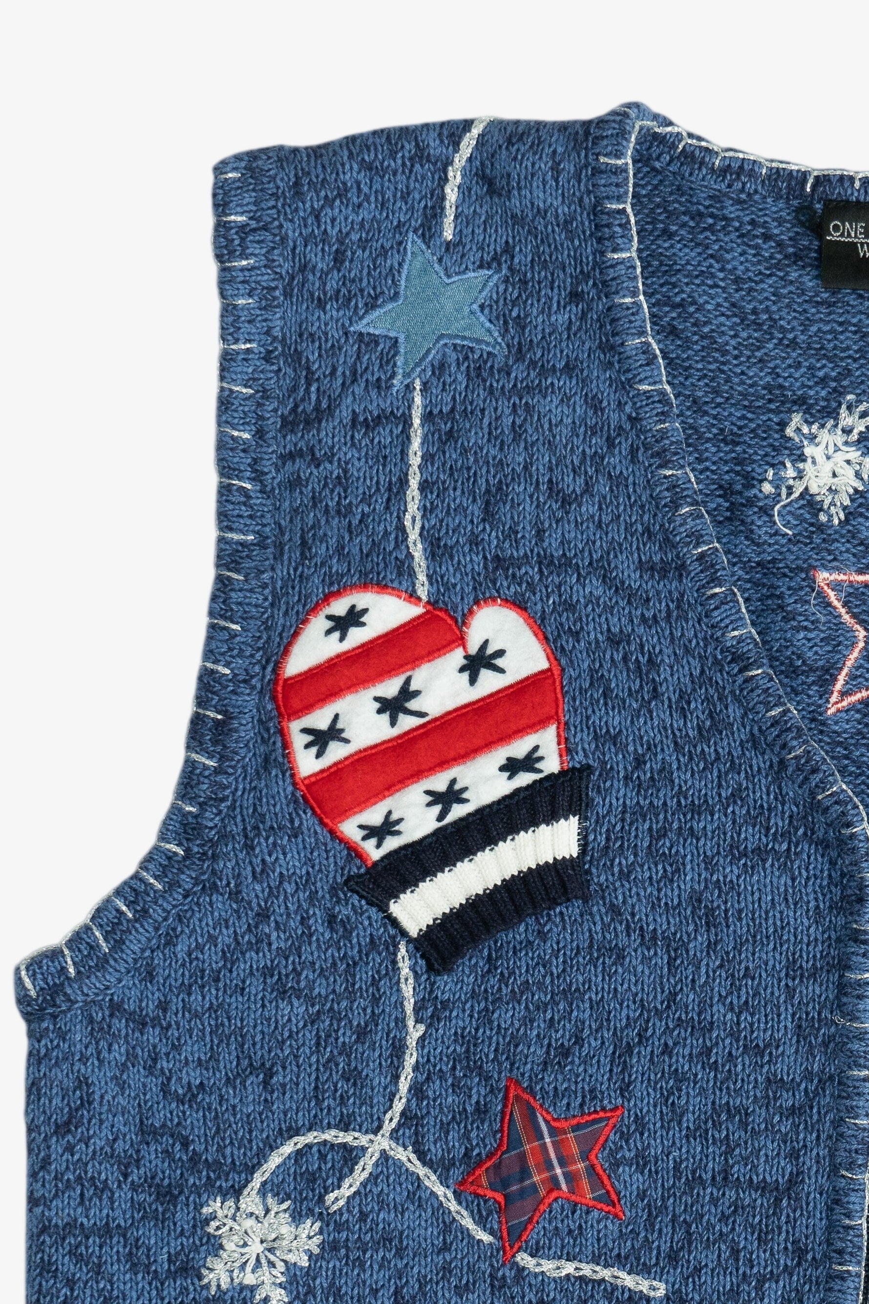 Vintage Americana Red White & Blue Mittens & Snow Ugly Christmas Vest (1990s)