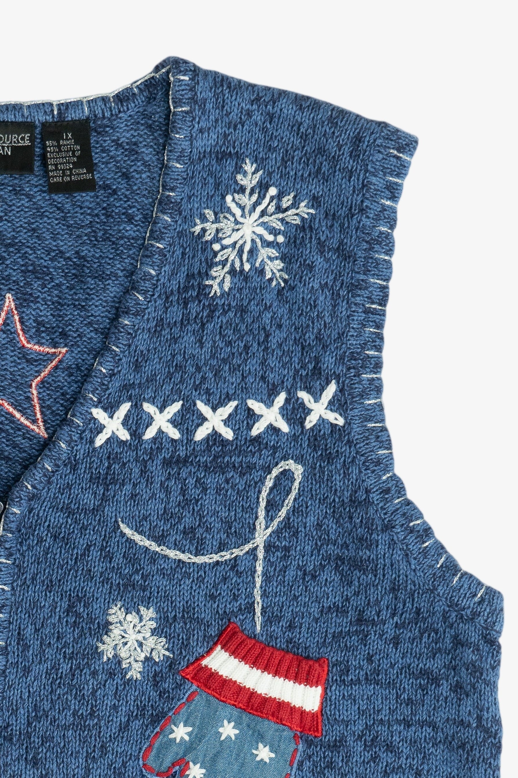Vintage Americana Red White & Blue Mittens & Snow Ugly Christmas Vest (1990s)