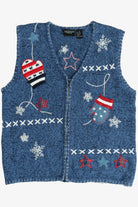 Vintage Americana Red White & Blue Mittens & Snow Ugly Christmas Vest (1990s)