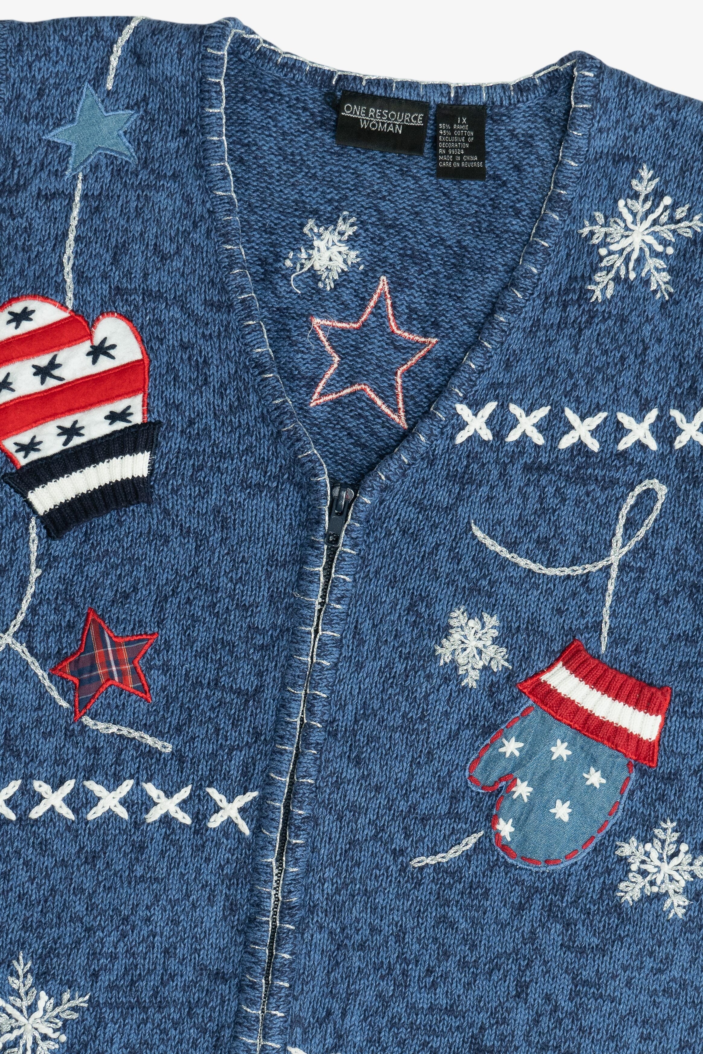 Vintage Americana Red White & Blue Mittens & Snow Ugly Christmas Vest (1990s)