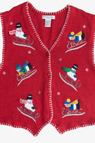 Vintage Sledding Snowmen Ugly Christmas Vest (1990s)