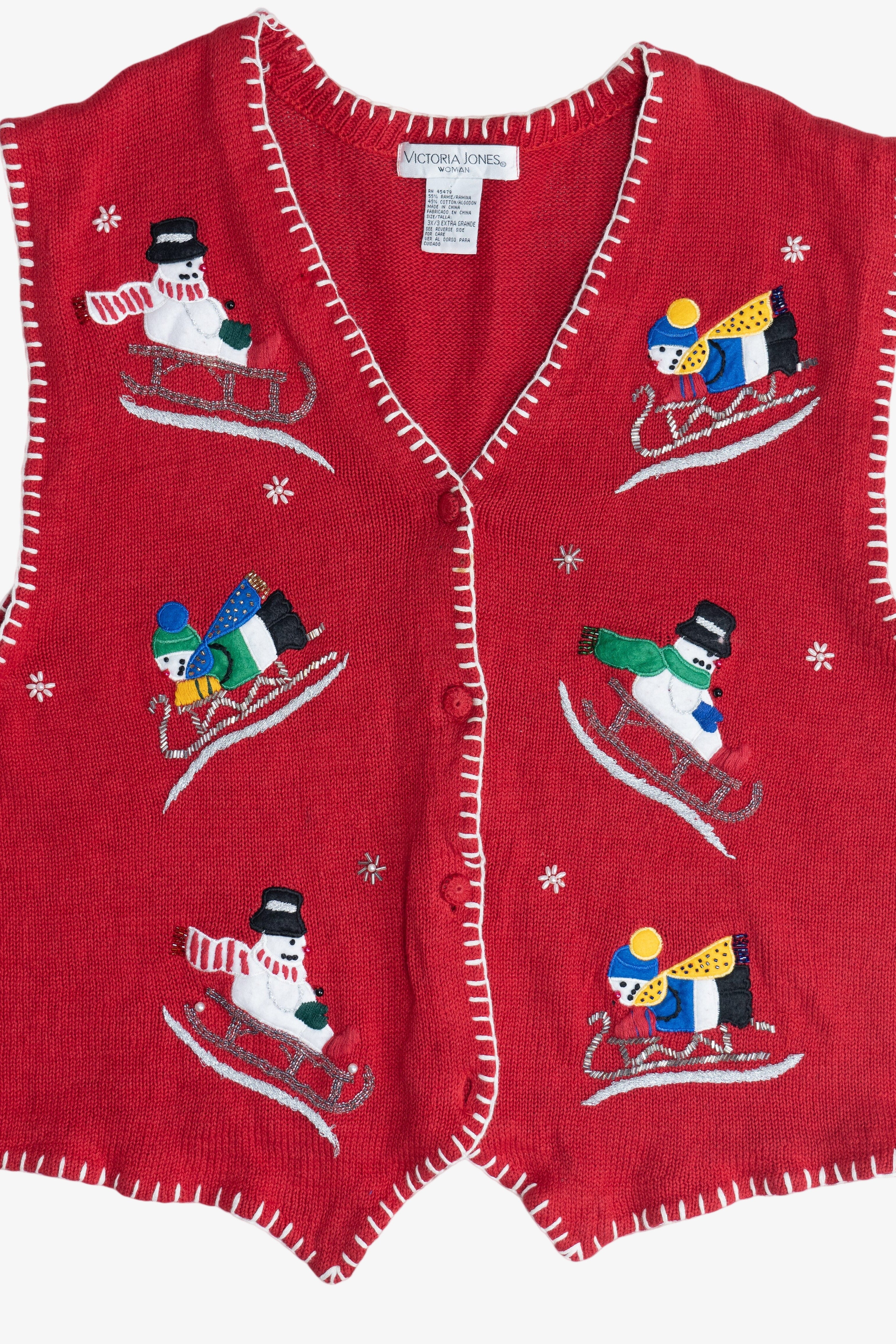 Vintage Sledding Snowmen Ugly Christmas Vest (1990s)