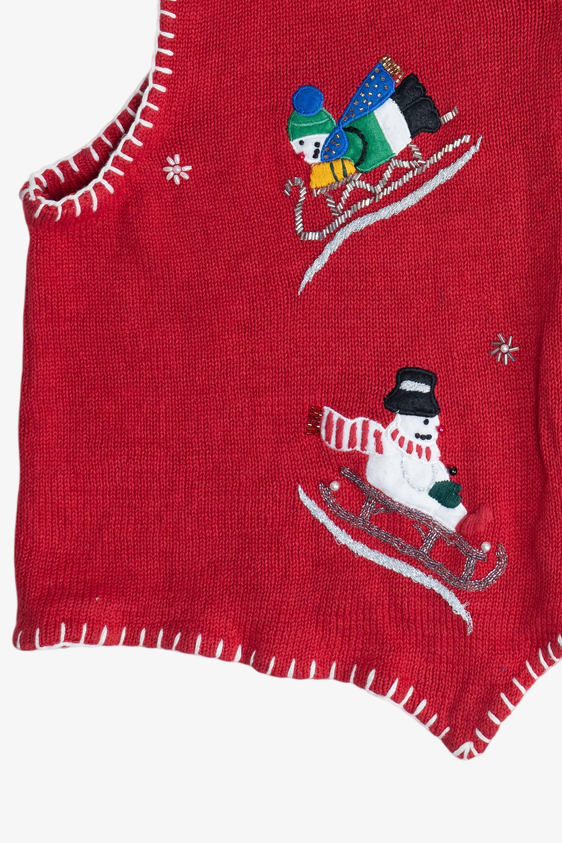 Vintage Sledding Snowmen Ugly Christmas Vest (1990s)