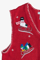 Vintage Sledding Snowmen Ugly Christmas Vest (1990s)