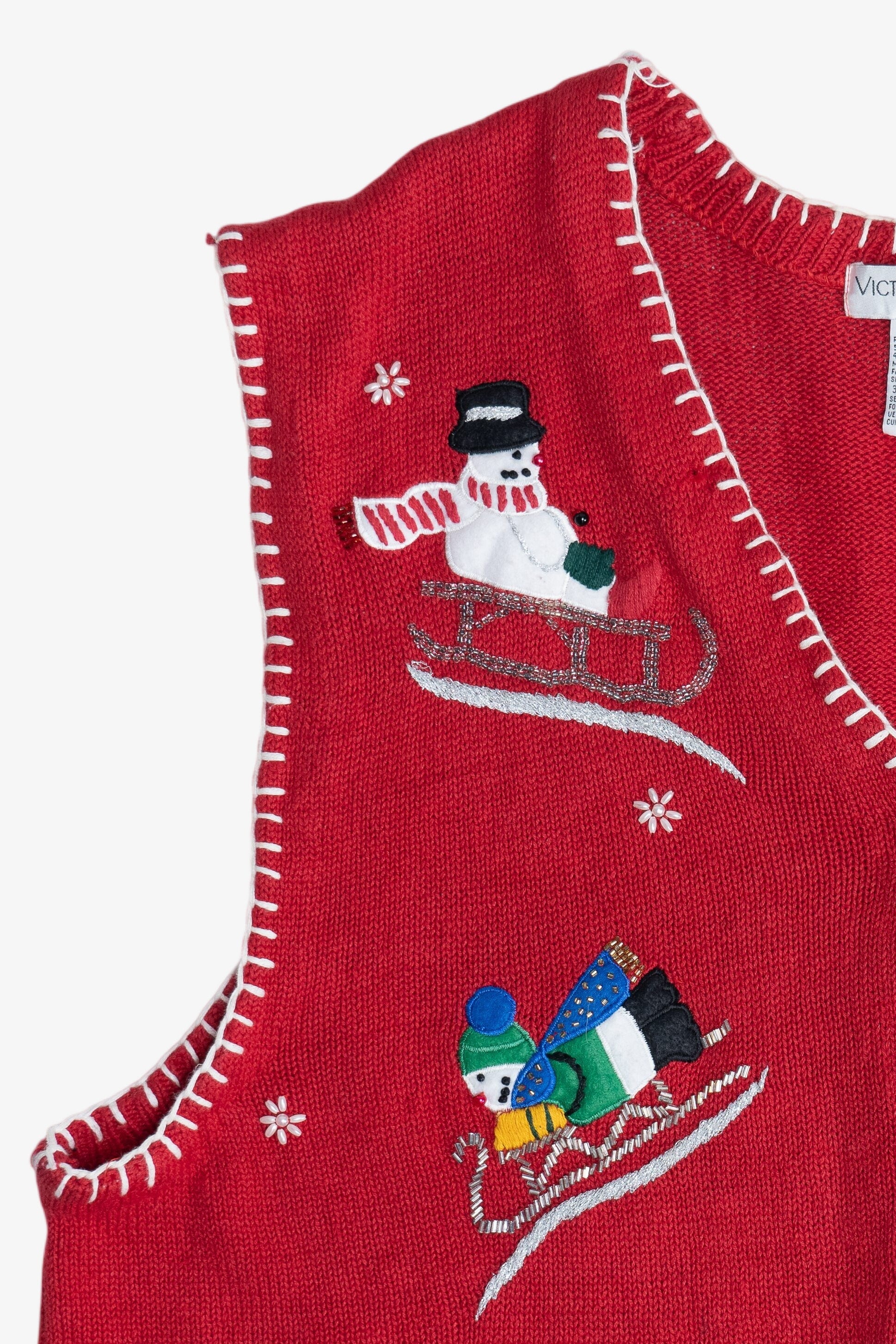 Vintage Sledding Snowmen Ugly Christmas Vest (1990s)