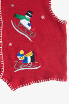 Vintage Sledding Snowmen Ugly Christmas Vest (1990s)