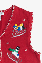Vintage Sledding Snowmen Ugly Christmas Vest (1990s)