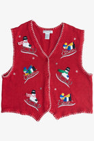 Vintage Sledding Snowmen Ugly Christmas Vest (1990s)