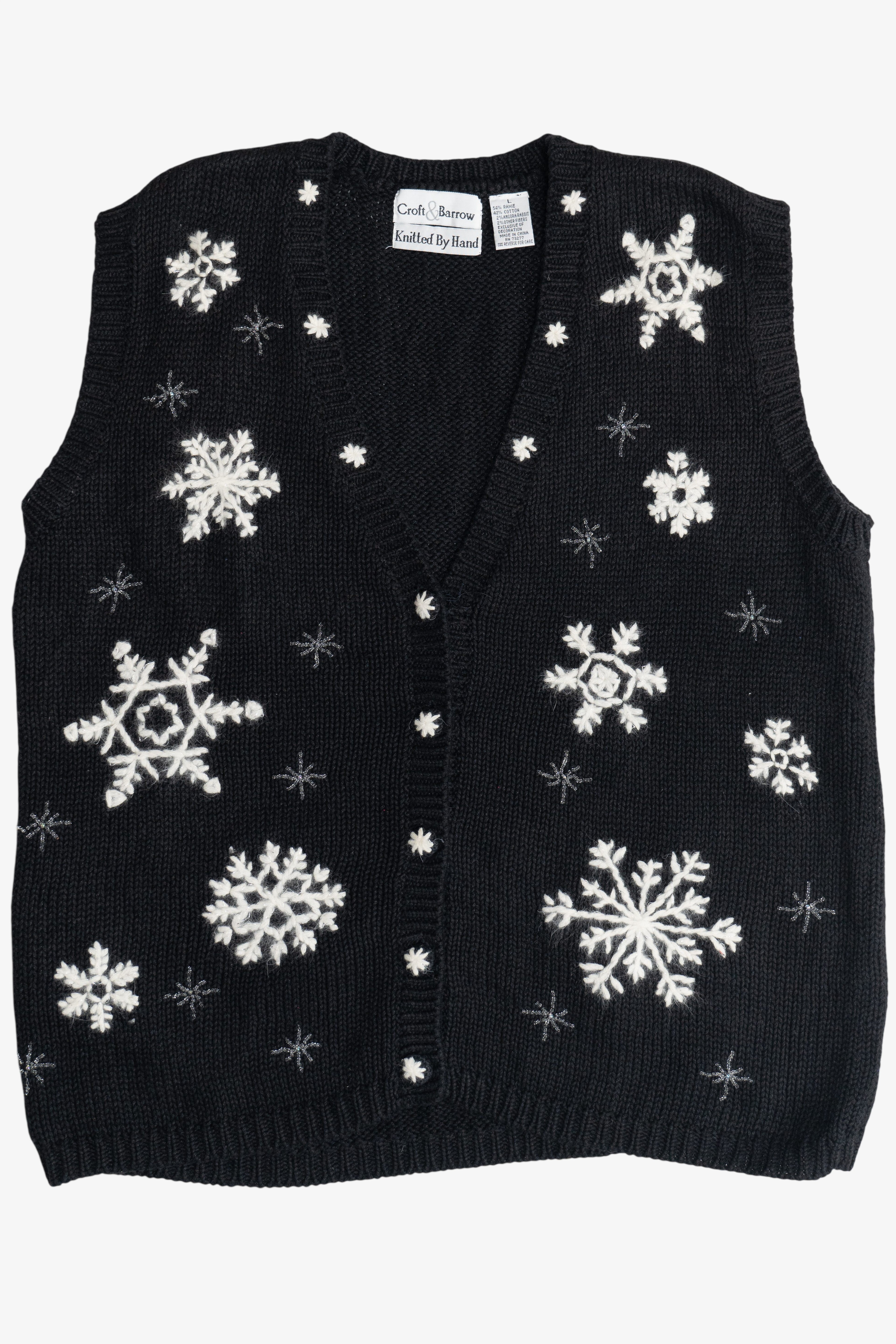 Vintage Croft & Barrow Hand Knit Snowflakes Christmas Vest (1990s)