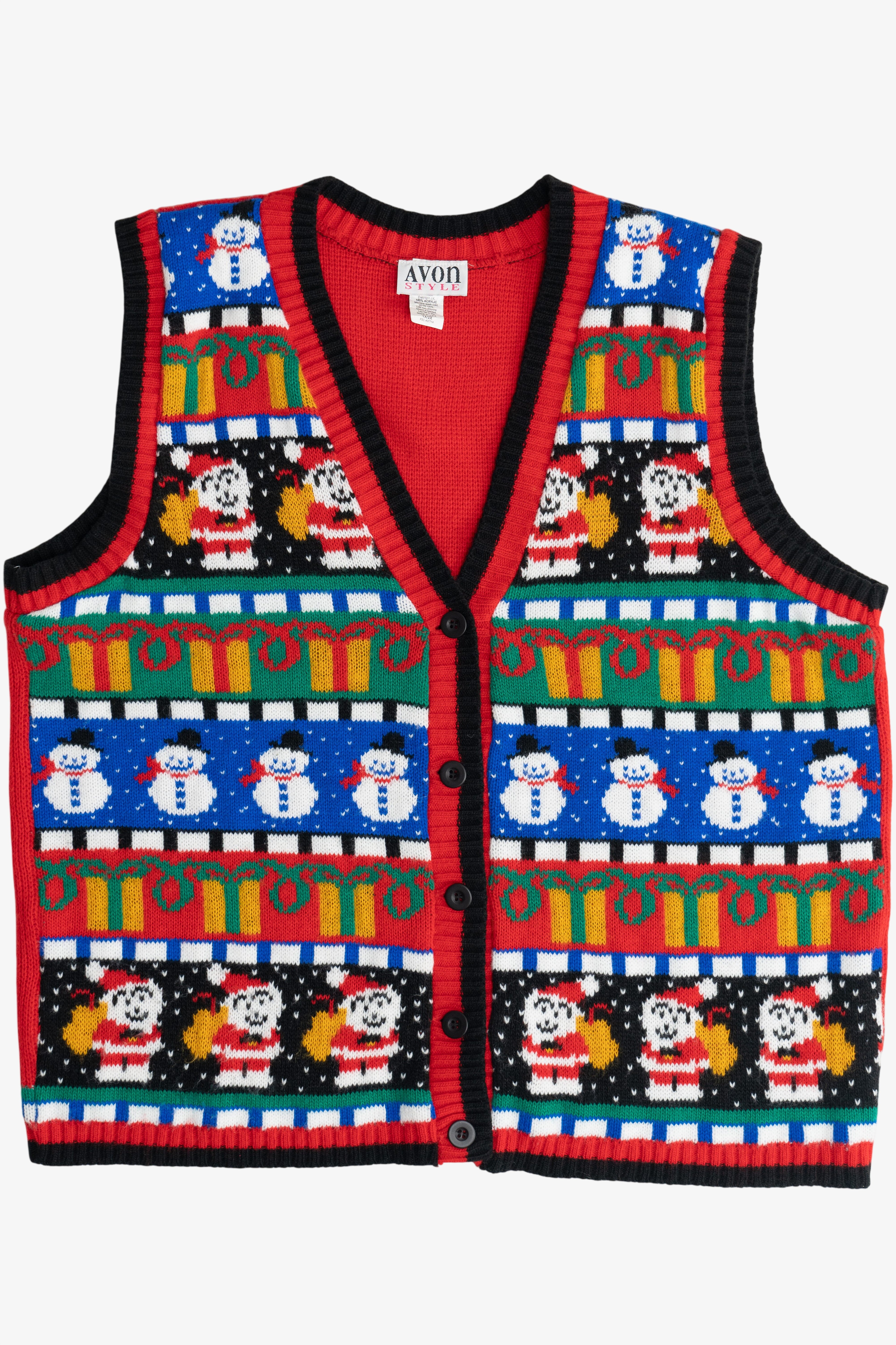 Vintage Avon Bold Pattern Knit Ugly Christmas Vest (1990s)