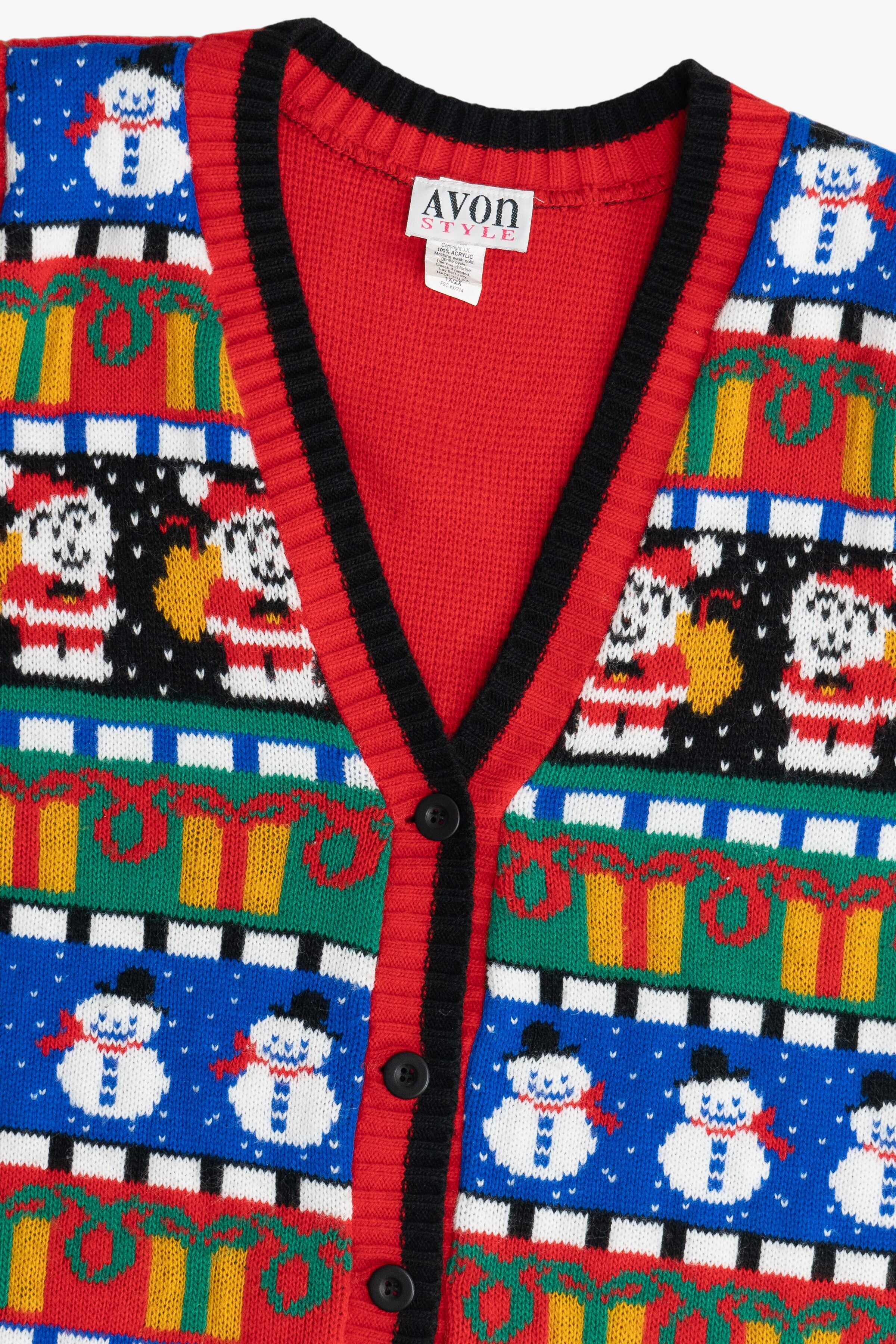 Vintage Avon Bold Pattern Knit Ugly Christmas Vest (1990s)