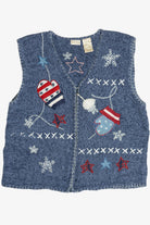 Vintage Americana Red White & Blue Mittens & Snow Ugly Christmas Vest (1990s)