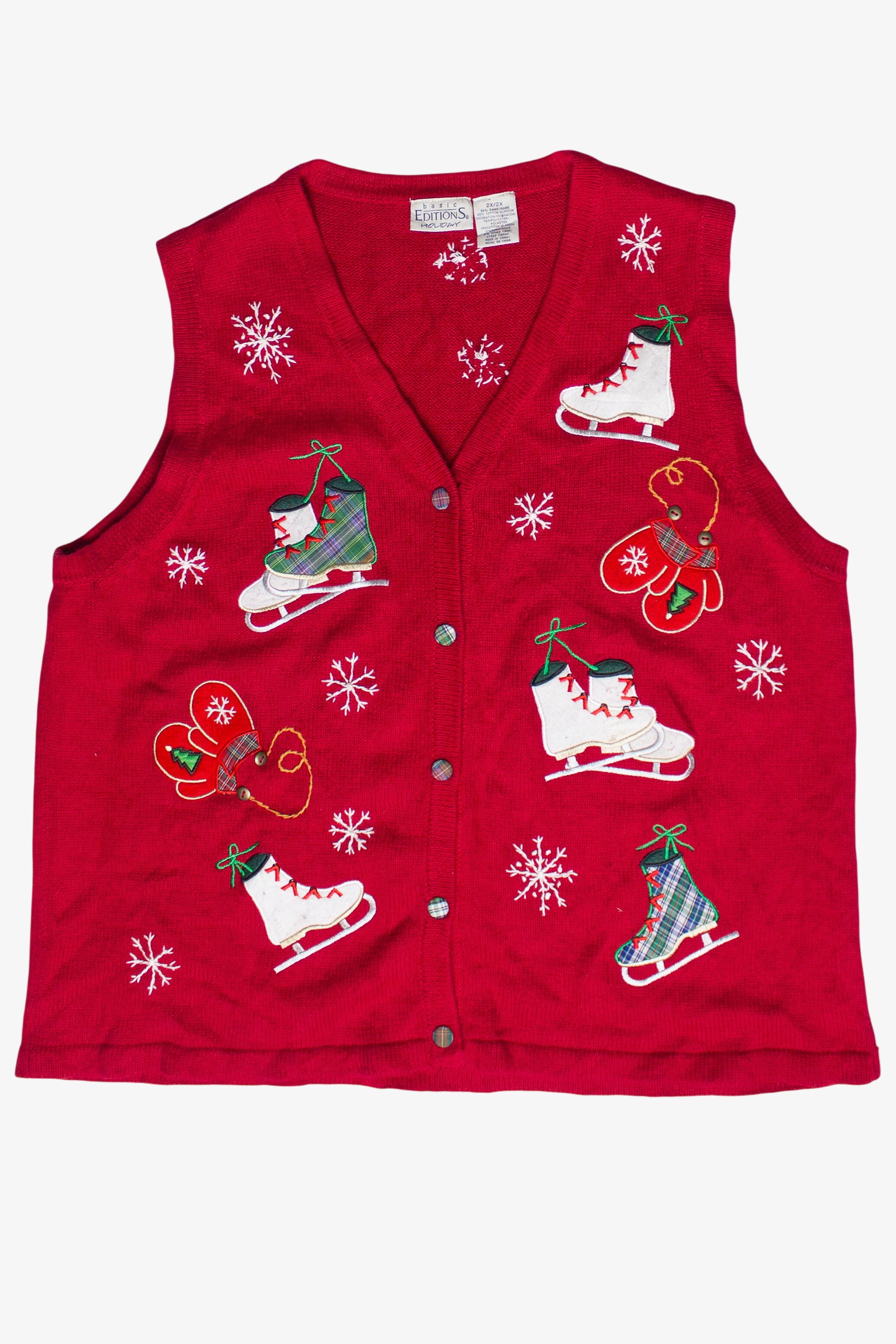 Basic Editions Holiday Skates and Mittens Ugly Christmas Vest 