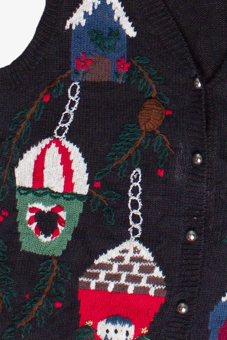 Vintage Winter Birdhouses Knit Ugly Christmas Sweater