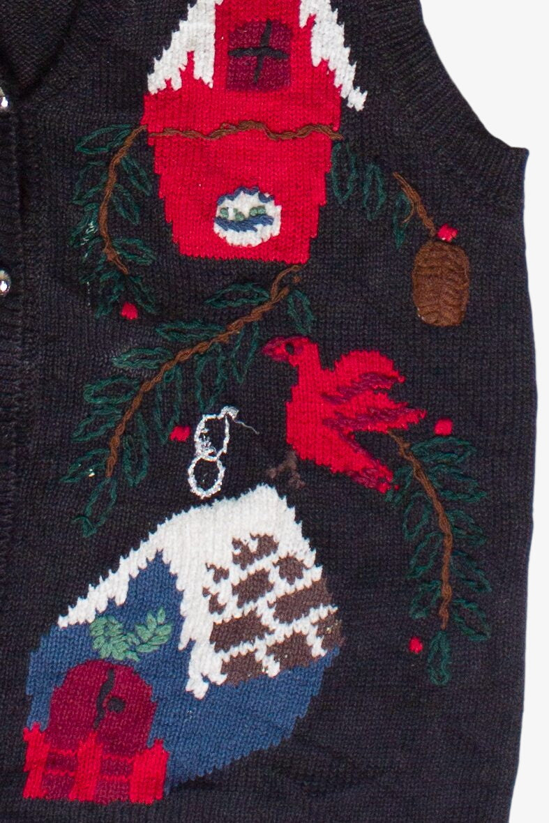 Vintage Winter Birdhouses Knit Ugly Christmas Sweater