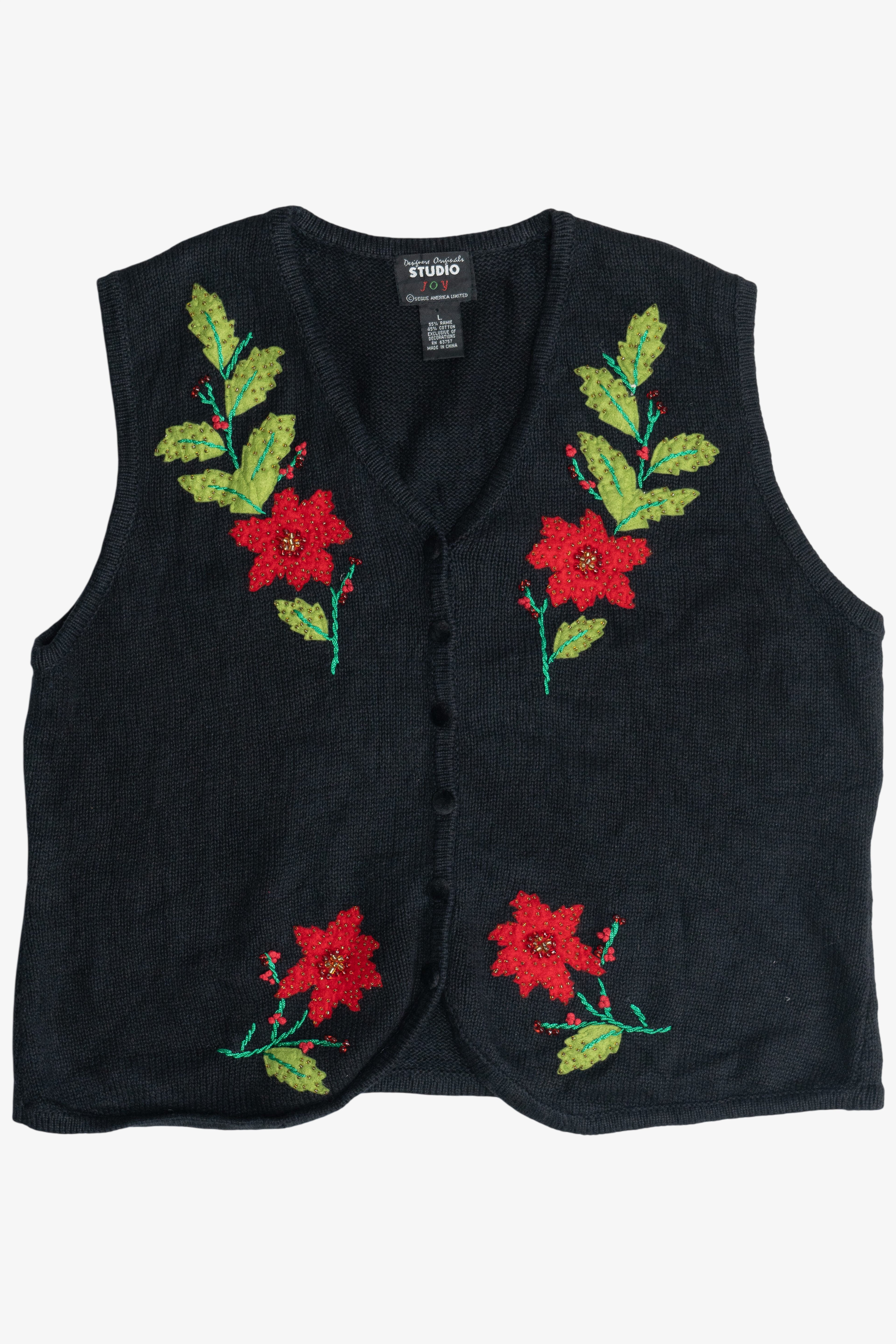 Vintage Designers Originals Studio Poinsettia Ugly Christmas Vest (1990s)
