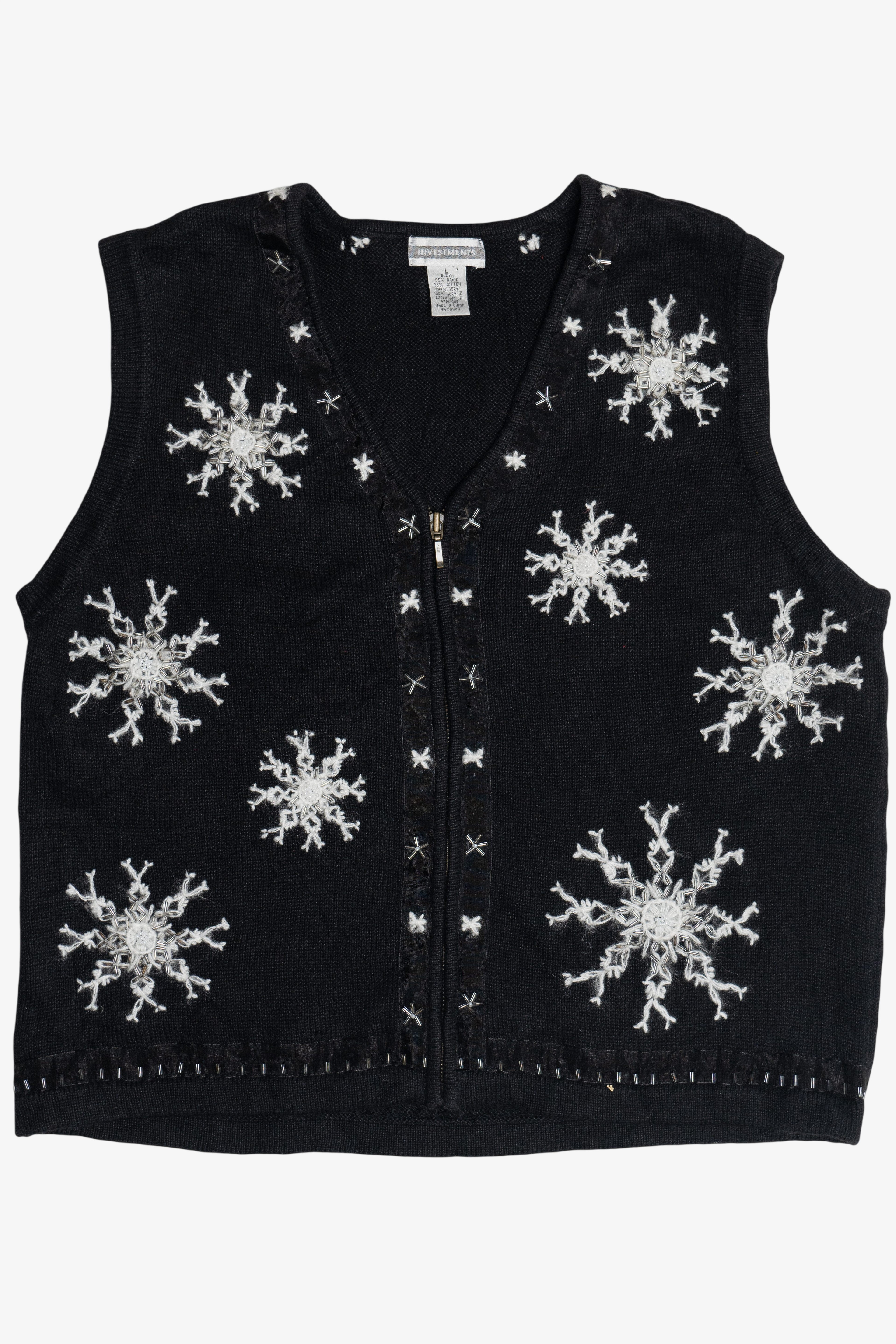 Vintage Snowflakes Zip-Up Ugly Christmas Vest (1990s)