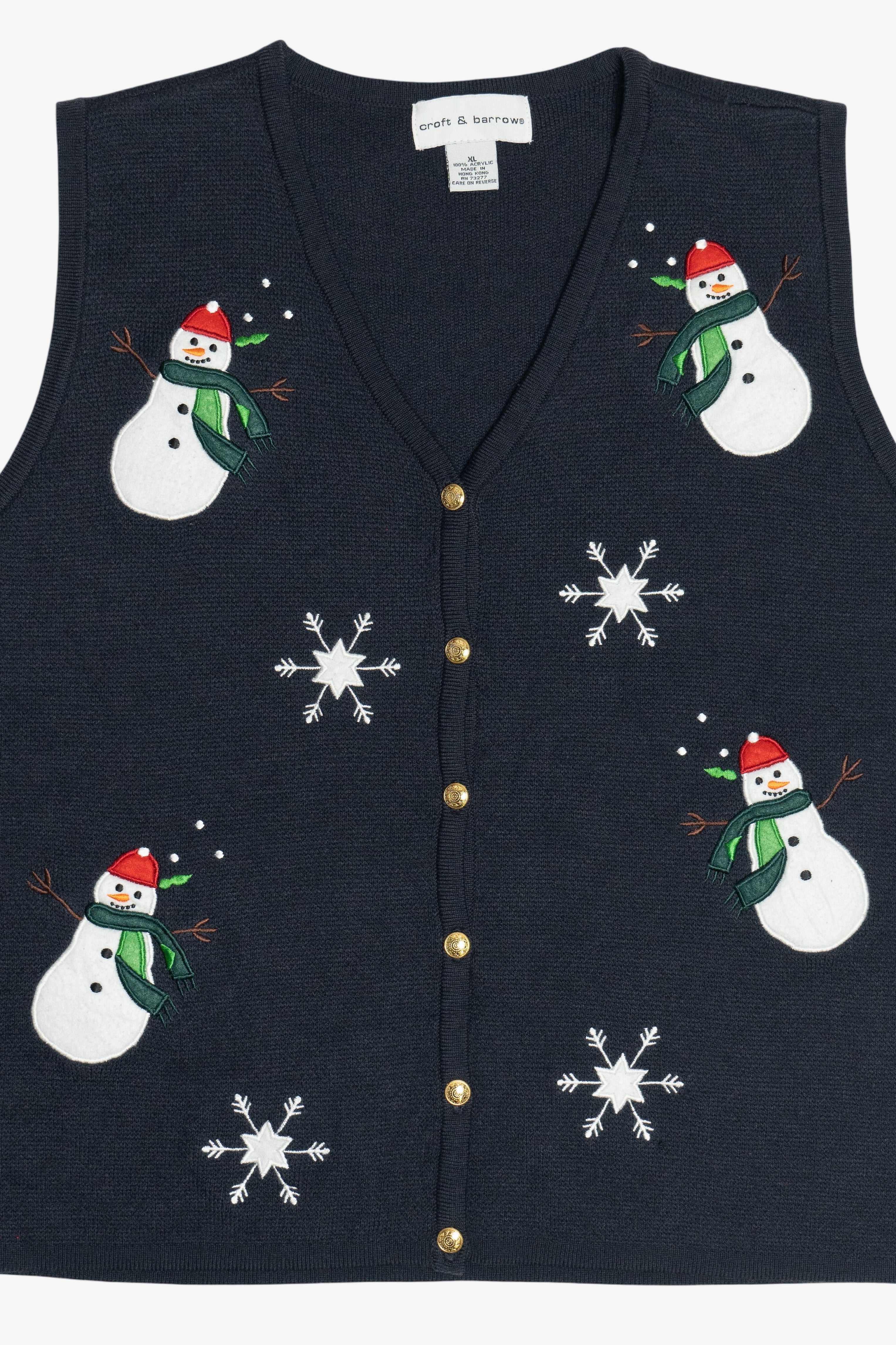 Vintage Croft & Barrow Snowmen & Snowflakes Ugly Christmas Vest (1990s)