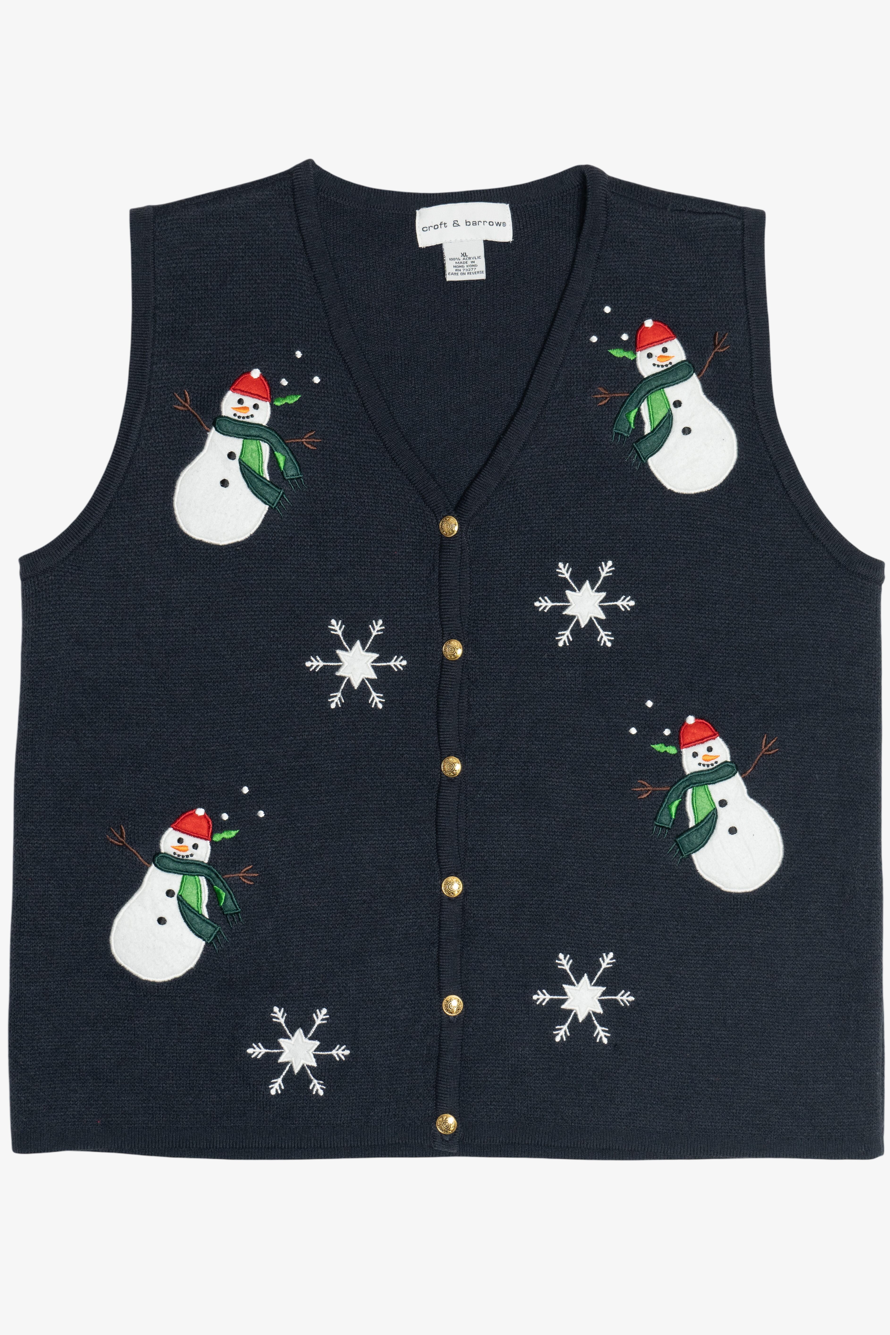 Vintage Croft & Barrow Snowmen & Snowflakes Ugly Christmas Vest (1990s)