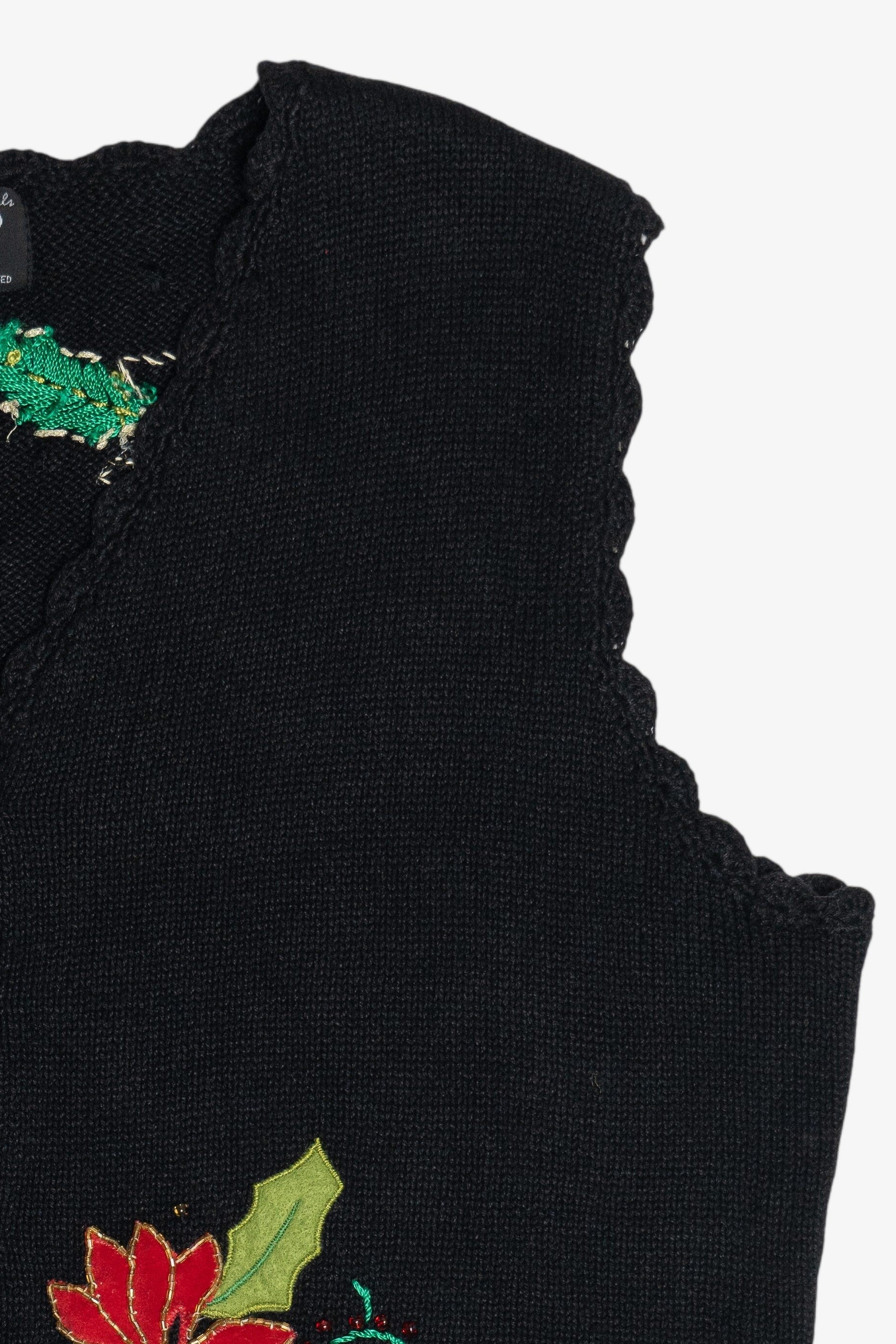 Vintage Black Poinsettia Ugly Christmas Vest (1990s)
