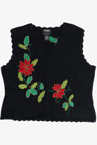 Vintage Black Poinsettia Ugly Christmas Vest (1990s)