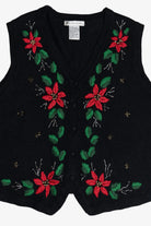 Vintage Embroidered Poinsettia Ugly Christmas Vest (1990s)